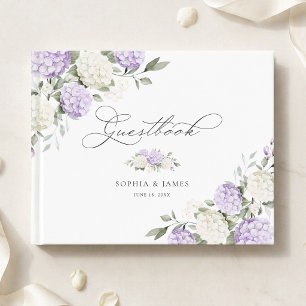 Floral Purple Hydrangea Greenery Wedding Guest Book