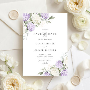 Floral Purple Hydrangea Wedding Save the Date Invitation