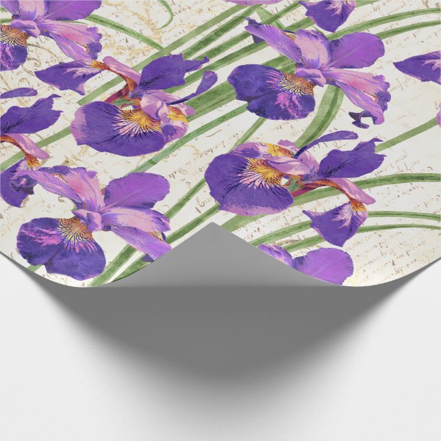 Floral Purple Iris Gold Damask Elegant Wedding Wrapping Paper (Corner)