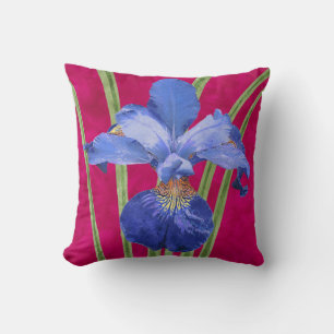 Floral Purple Iris on Magenta Pink Throw Pillow