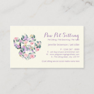 Floral Purple Ivory Pet Sitter Grooming Paw Business Card