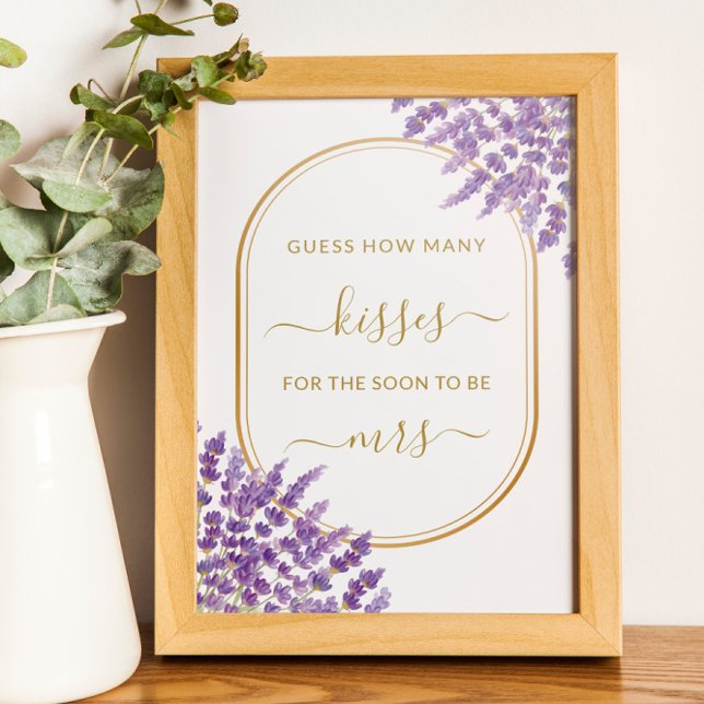 Floral Purple Lavender How Many Kisses Bridal Game Poster (Creator Uploaded)