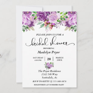 Floral Purple Lavender Watercolor Bridal Shower Invitation