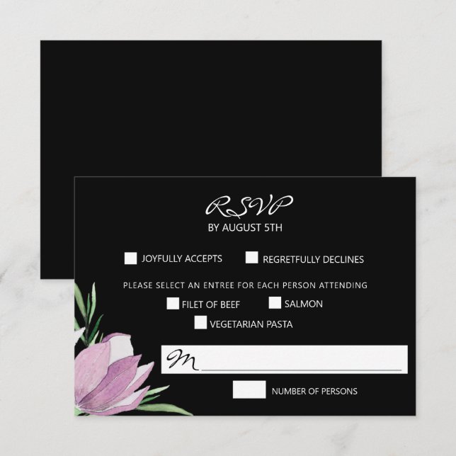 Floral Purple Magnolia Watercolor RSVP Card (Front/Back)