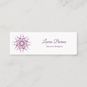 Floral purple mandala. Text. Mini Business Card