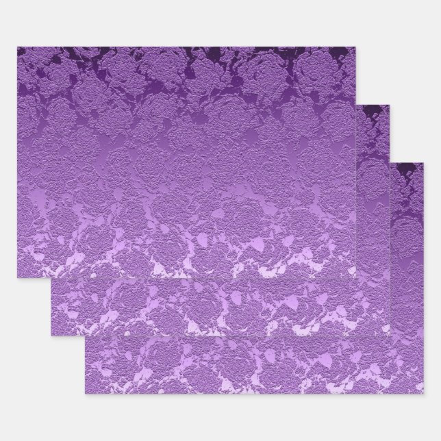 Floral Purple Mauve Colour Print Succulent Pattern Wrapping Paper Sheet (Set)