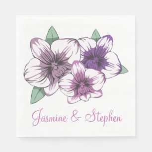 Floral Purple Orchid Wedding Bridal Shower Flowers Napkin