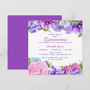 Floral Purple Paisley Modern Quinceañera Invitation