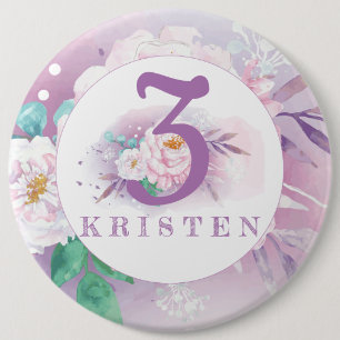 Floral purple personalized classic 6 inch round button