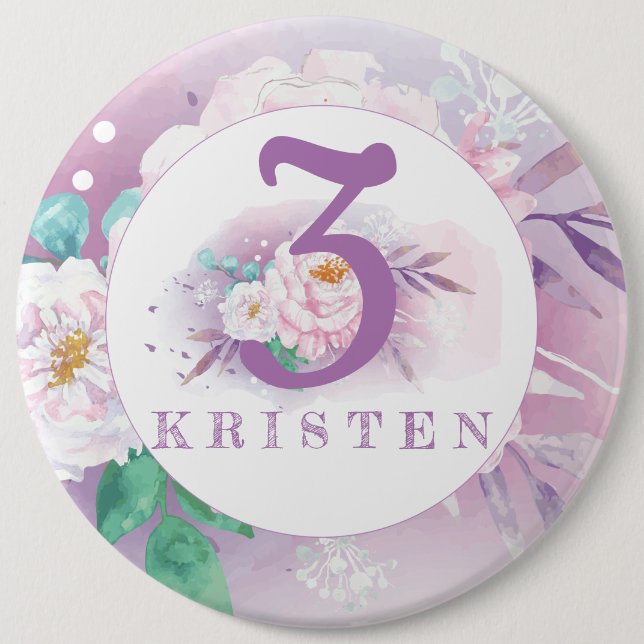 Floral purple personalized classic 6 inch round button (Front)