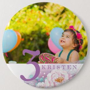 Floral purple personalized classic photo 6 inch round button
