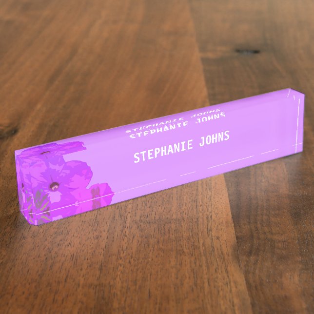 Floral Purple Pink Custom Name Cute Girly Modern Nameplate (Side)