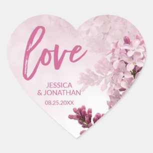 Floral Purple Pink Lilac Theme LOVE Wedding HEART Heart Sticker