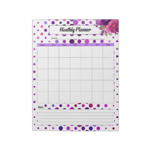 Floral Purple Polka Dots  _ Monthly Planner Notepad