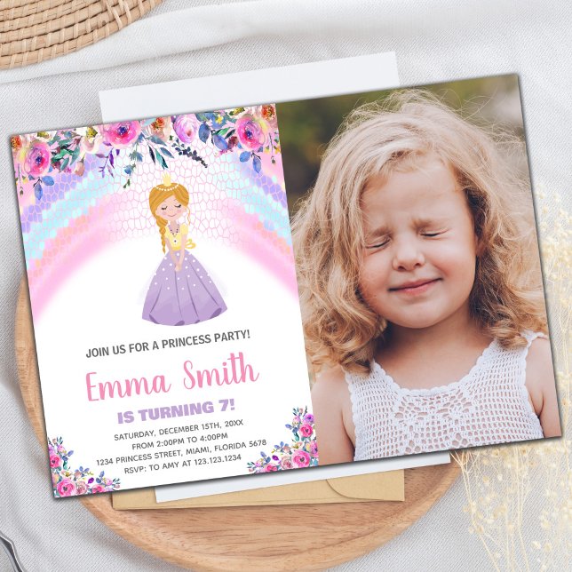 Floral Purple Princess Anniversaire Invitations ph (Floral Purple Princess Birthday Invitations photo)