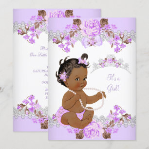 Floral Purple Princess Baby Shower Ethnic Girl Invitation