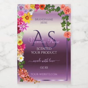 Floral Purple Product Packaging Labels Initials