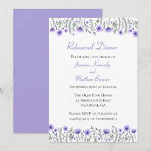 Floral Purple Rehearsal Dinner Watercolor Flowers Invitation