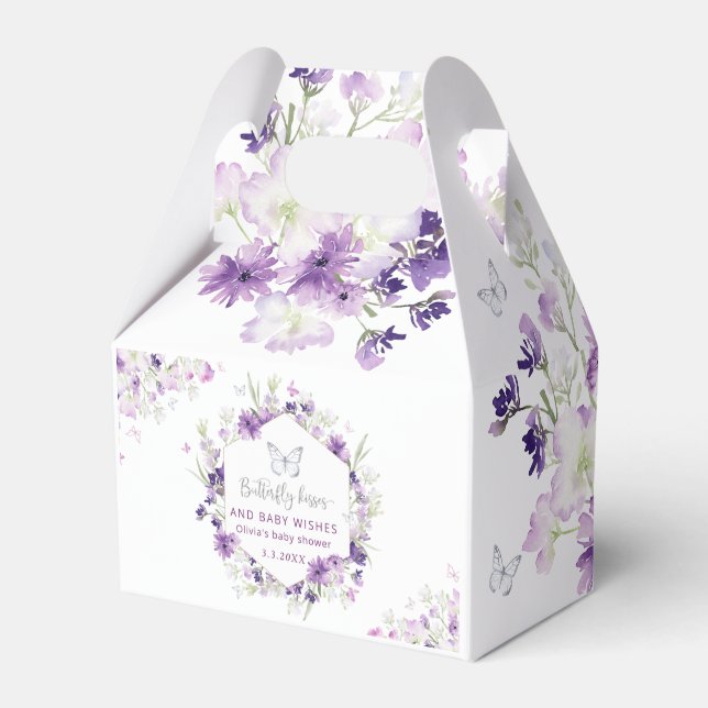 Floral purple silver butterfly baby shower favor box (Front Side)