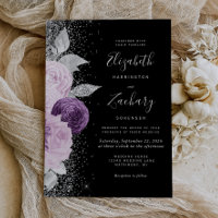 Floral Purple Silver Glitter Black Wedding
