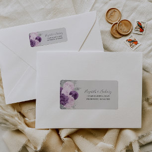 Floral Purple Silver Grey Wedding Return Address