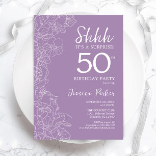 Floral Purple Surprise 50th Birthday Invitation