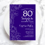 Floral Purple Surprise 80th Birthday Party Invitation<br><div class="desc">Floral Purple Surprise 80th Birthday Party Invitation. Minimalist modern design featuring botanical accents and typography script font. Simple floral invite card perfect for a stylish female surprise bday celebration. Can be customized to any age. Printed Zazzle invitations or instant download digital printable template.</div>