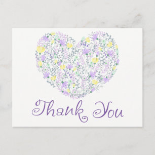 Floral Purple Thank You Laveder Heart Flowers Postcard