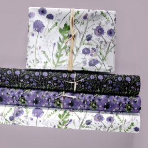 Floral Purple Watercolor Decoupage Gift Wrapping Paper Sheet