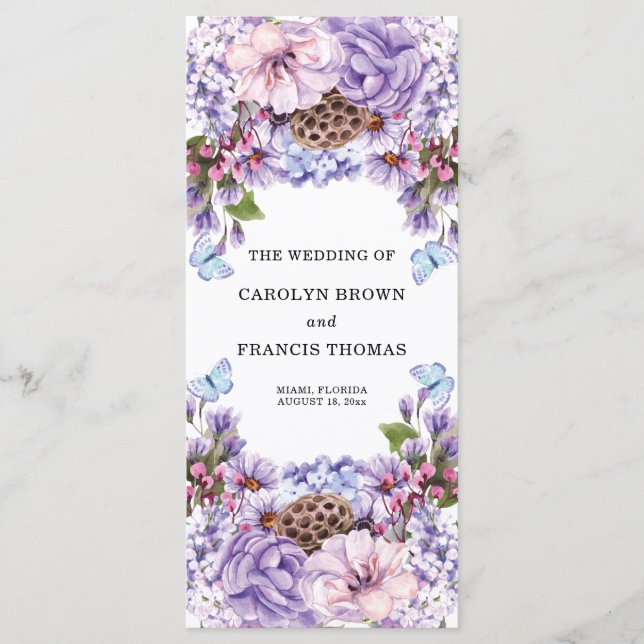 Floral Purple Watercolor Programme de mariage (Devant)