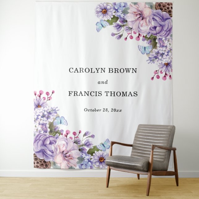 Floral Purple Watercolor Wedding Personalized Tapestry (In Situ)
