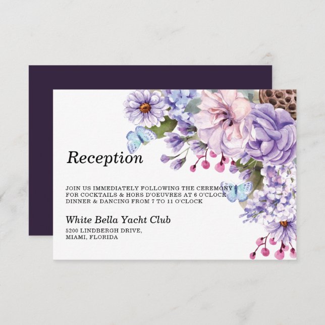 Floral Purple Watercolor Wedding Reception Invitation (Front/Back)