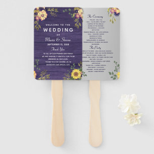 Floral Purple Wedding Program Hand Fan
