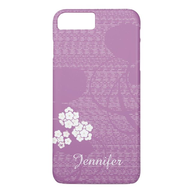 Floral Purple White Flowers Girly with Custom Name Case-Mate iPhone Case (Back)