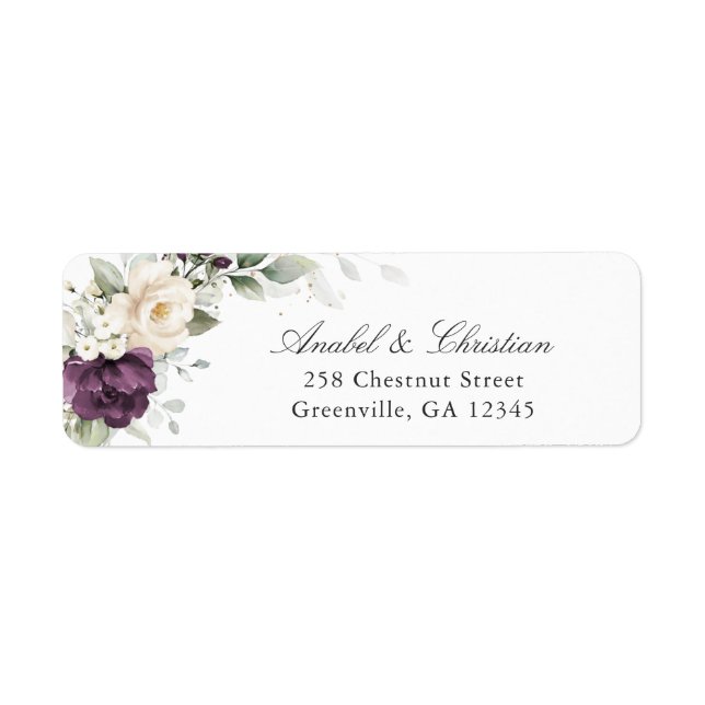 Floral Purple White Greenery Adresse de retour (Devant)
