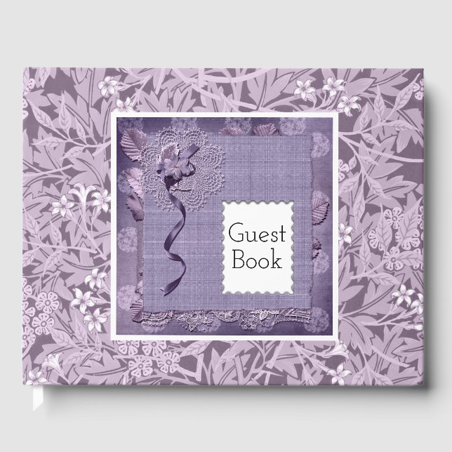 Floral Purple William Morris Pattern Country Guest Book (Front)