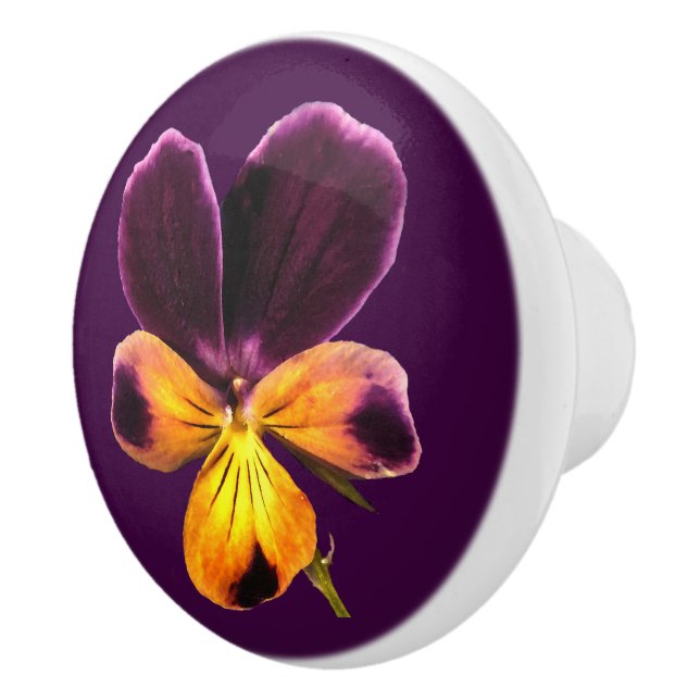 Floral Purple Yellow Flower Ceramic Knob (Right)