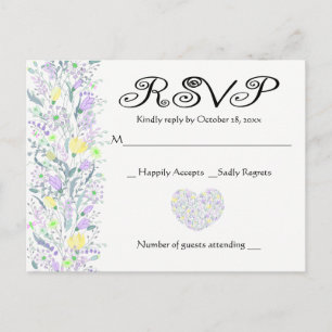 Floral Purple & Yellow RSVP Wedding Flowers Invitation Postcard