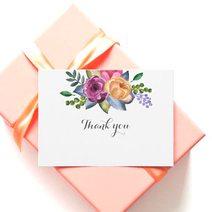 Floral Purple Yellow Thank You Simple White Card