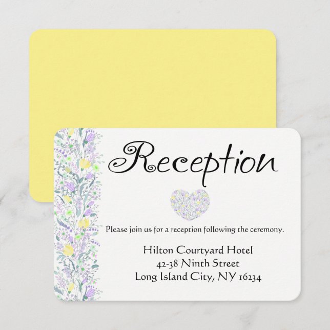 Floral Purple Yellow Wedding Reception Flowers Invitation (Front/Back)