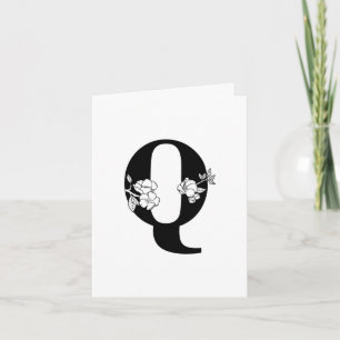 Floral Q Monogram On White Note Card