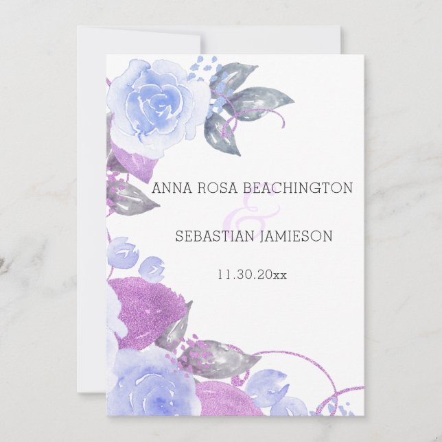 *~* Floral QR Blue Roses AR15 - RSVP Gold Wedding  Invitation (Front)