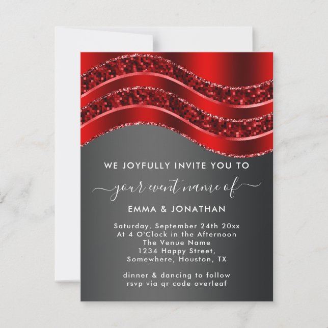 Floral QR Code Glitter Burgundy Red Rose Grey (Front)