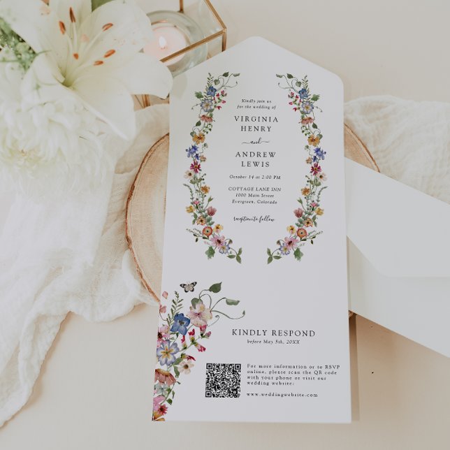 Floral QR Code Mariage tout en un Invitation (Colorful Floral QR Code Wedding All In One Invite by Painted Paperie
)