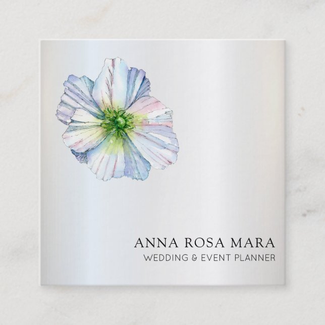 *~* Floral QR Rainbow White Anemone Flower Square Business Card (Front)