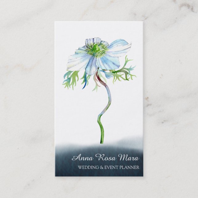 *~* Floral QR White Anemone Wedding Event Planner Business Card (Front)