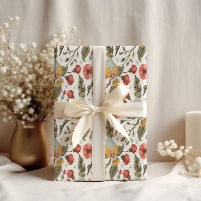 Floral Quail Bird Spring Pattern Wedding  Wrapping Paper (Creator Uploaded)