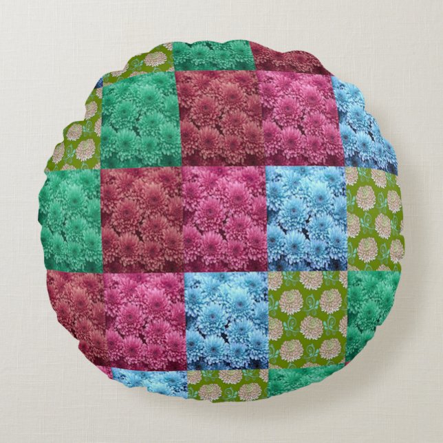 floral quilt design round pillow (Front)