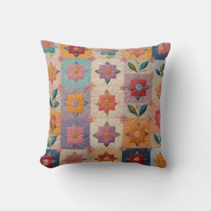 Floral quilt pattern throw pillow