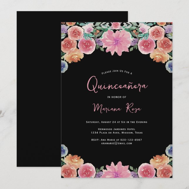 Floral Quinceanera Birthday Party Invitation (Front/Back)